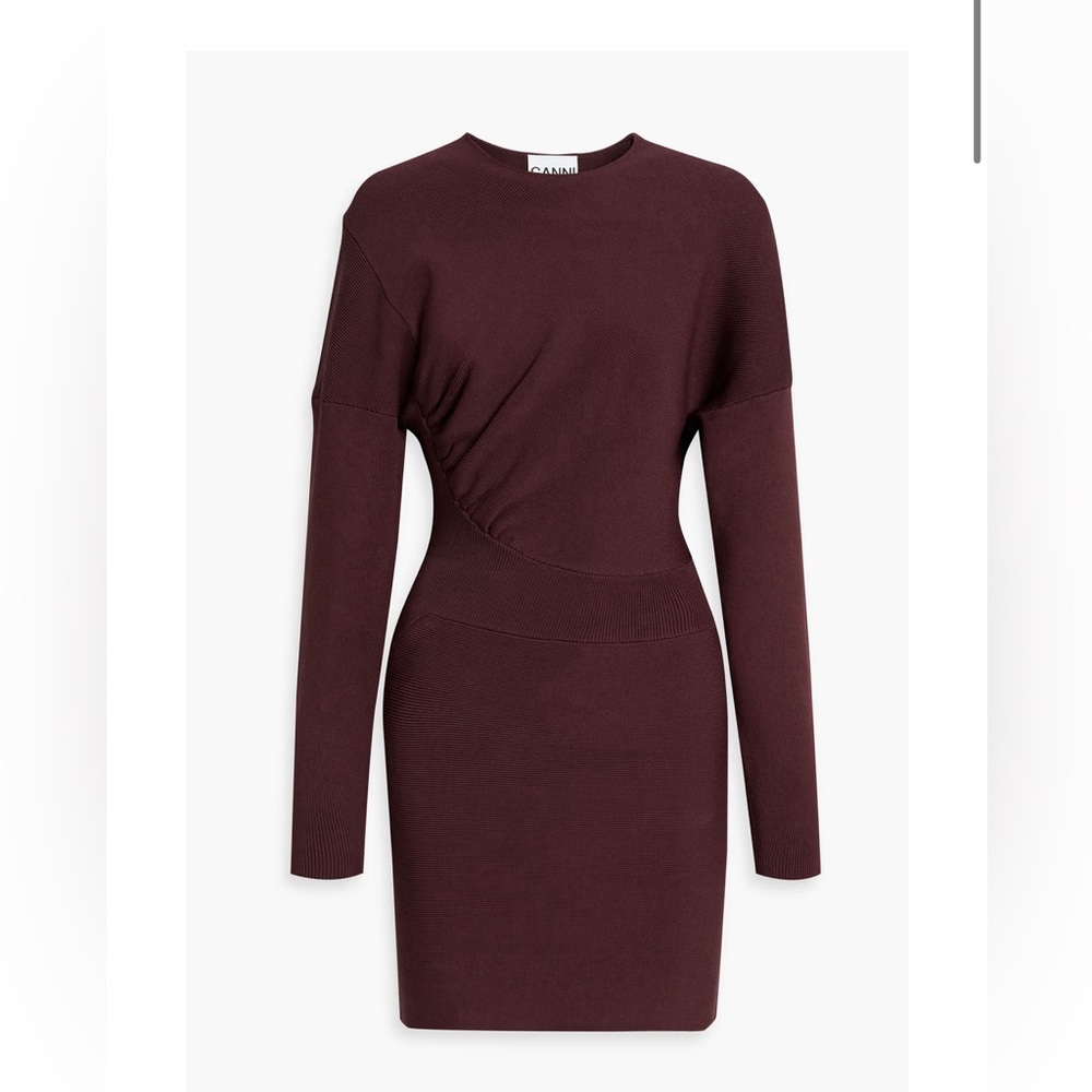 Ruched ribbed-knit mini dress (Brown Burgundy)